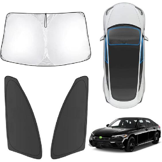 Karltys 3PCS Windshield Sun Shade For -2025 Hyundai Santa Cruz, 210T Thickened Front And Side Window Sunshade Cover  Fit Santa Cruz, Foldable Sun