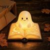 Safe Bedside Lamp for Kids Magic Book Ghost Night Light, Resin Tabletop Warm Glow with Moon Gift Lovers Star Relief, Cute Sleeping Light Bedroom,