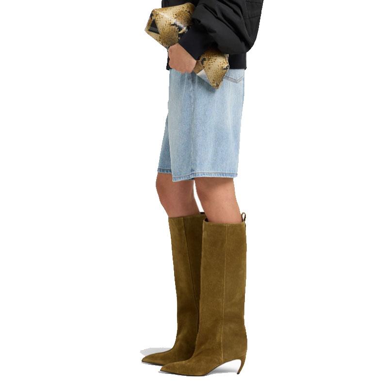 Fashion 8 cm Heel Boots Sharp Pointed Straight Tube Beautiful Alien Heels Knee High Trouser Boots Fashion Sexy Women Shoes Women Boots