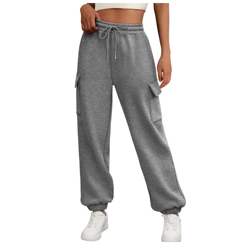 Dámské tepláky s fleecovou podšívkou, volné sportovní joggery s kapsami, podzimní ležérní trendy cargo kalhoty, podzimní outfity