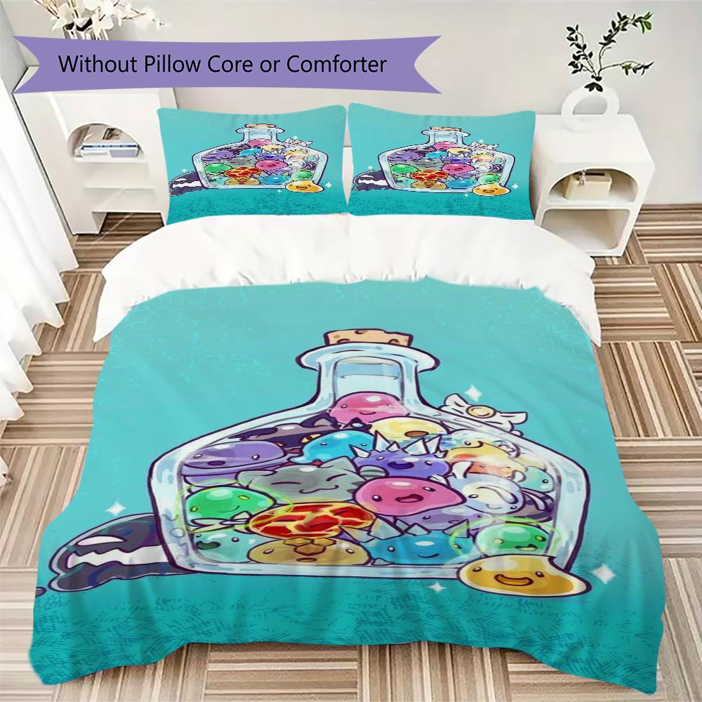 Slime Rancher Pattern Bedding,Quilt Set Quilt Cover Pillowcase Home Birthday Gift(1 * Duvet Cover + 2 * Pillowcase, Without Core)_lx