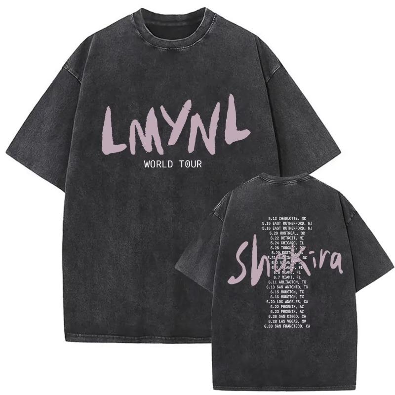 Retro Gewaschen Shakira LMYNL Welttournee 2026 T-Shirts Las Mujeres Ya No Lloran Doppelseitiger Druck T-Shirt Herren Damen Oversized T-Shirts