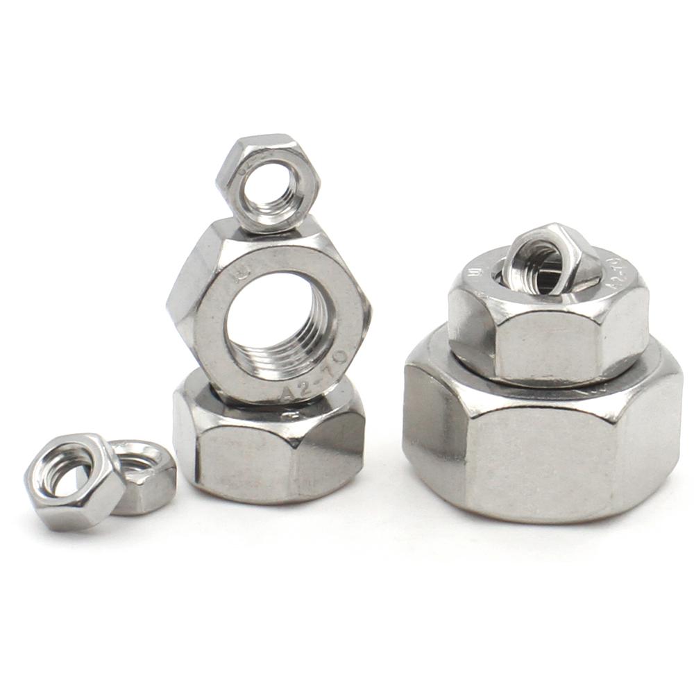 304 Stainless Steel 1/2/5/10/20/25/50 pcs M1 M1.2 M1.4 M1.6 M2 M2.5 M3 M3.5 M4 M5 M6 M8 M10-M36  Hex Hexagon Nuts DIN934 Metric