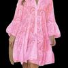 Cross Border Solid V-neck Embroidered Hollow Lace Dress