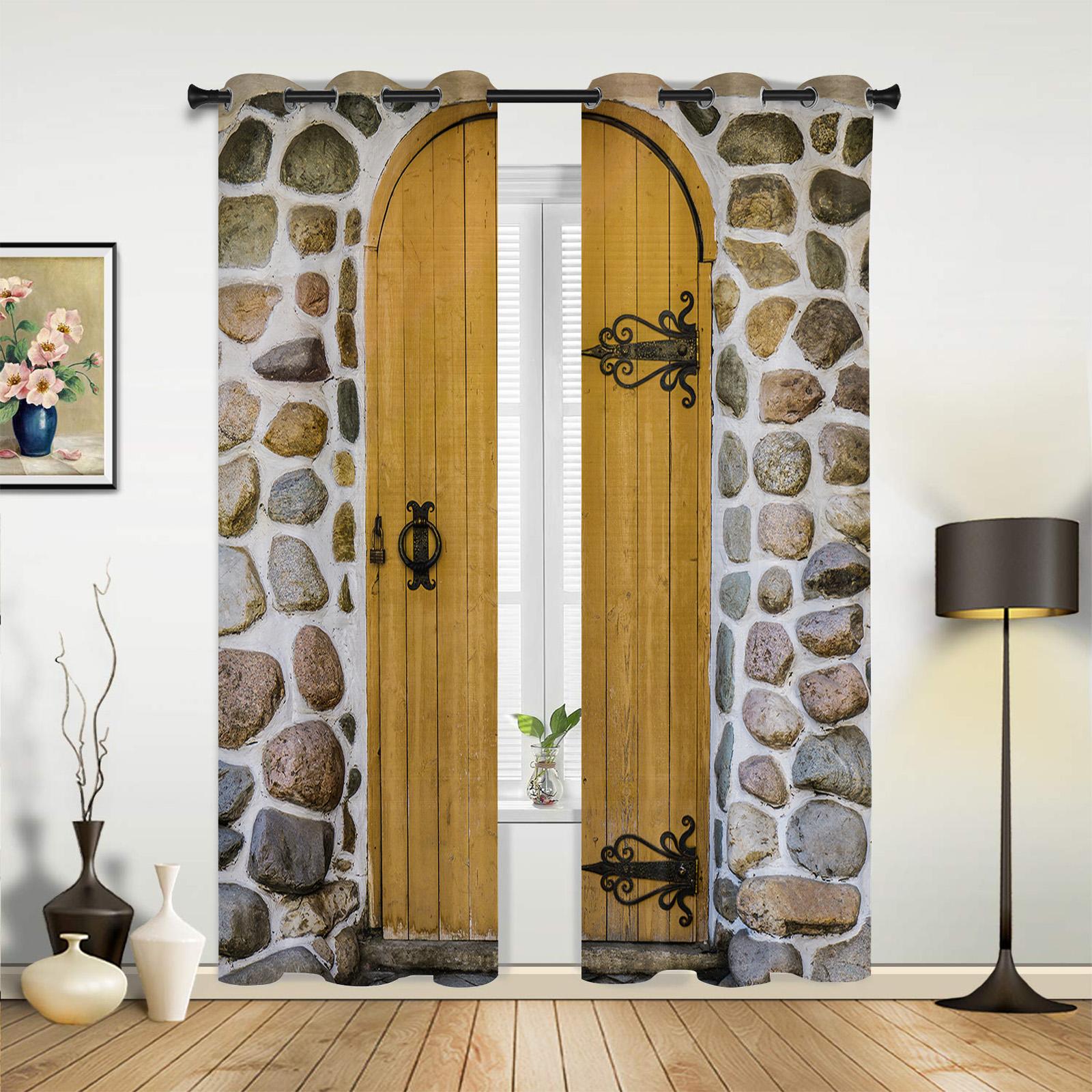 Vintage Houten Deur Deuropening Gordijnen voor Slaapkamer Woonkamer Gordijnen Keuken Kinderkamer Raam Gordijn Moderne Woondecoratie W50H130(CM)x2&Grommet Top