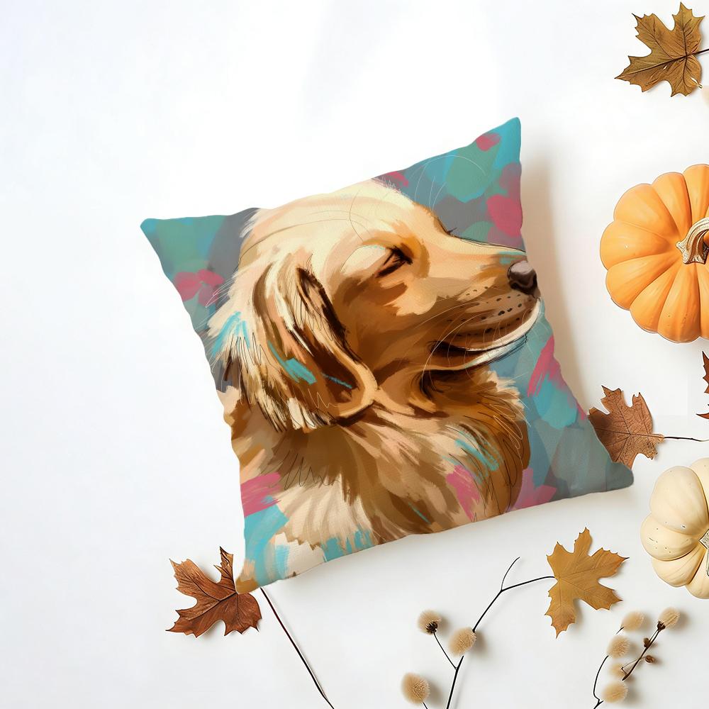 GGolden Retriever Cushion Cover Washable Linen Pillowcase Soft  for Daily Sofa Bed Home Room Decor