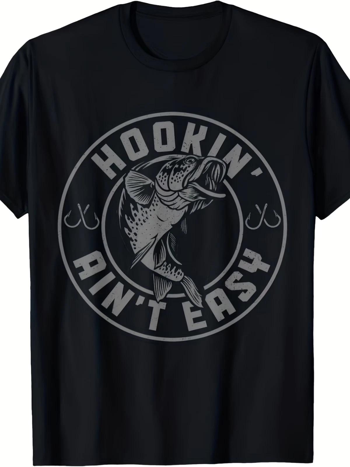 Men s Vintage Hookin Ain t Easy Fishing T-Shirt - Big & Tall Sizes, Black XXL