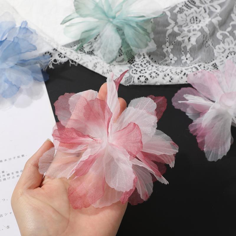 10Pcs 3D Flower Organza Lace Patches Applique For Bridal Wedding Dress Home Gradient Lace Trim Sewing Accessories Room Decora