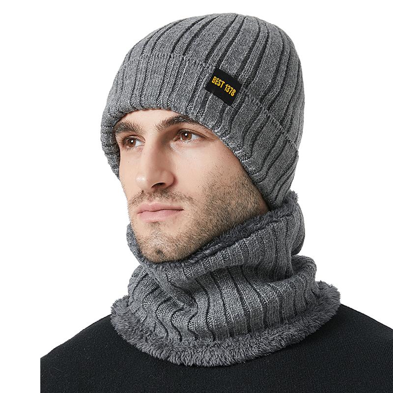 Hut Herbst Winter Herren Strickmütze Schal Zweiteiliges Set Outdoor Gehörschutz Samt Warm Kit