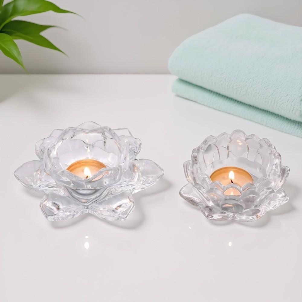 2Pcs Elegant Chinese Glass Lotus Candle Holder Ins Simple Candles Stand  Home Decor