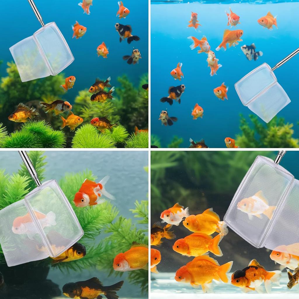 Aquarium Square Fishing Net with Suction Cup Extendable Long Handle Fishing Gear for Catching Fish Shrimp Tank Clean Supplies