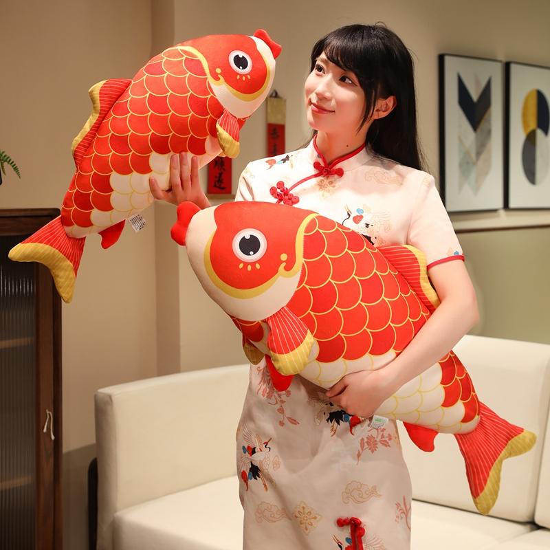 60Cm Red Koi Fish Plush Pillow Stuffed Ocean Animal Cushion Long Bolster Sleeping Companion Decoration