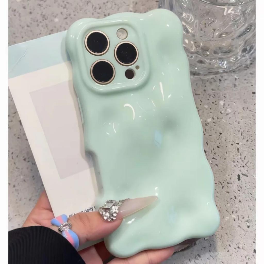 Luxury Wave Bubble Pattern Candy Color Phone Case For iPhone 16 15 14 13 12 11 Pro Max Plus Glossy Wrinkle Meteorite Soft Cover