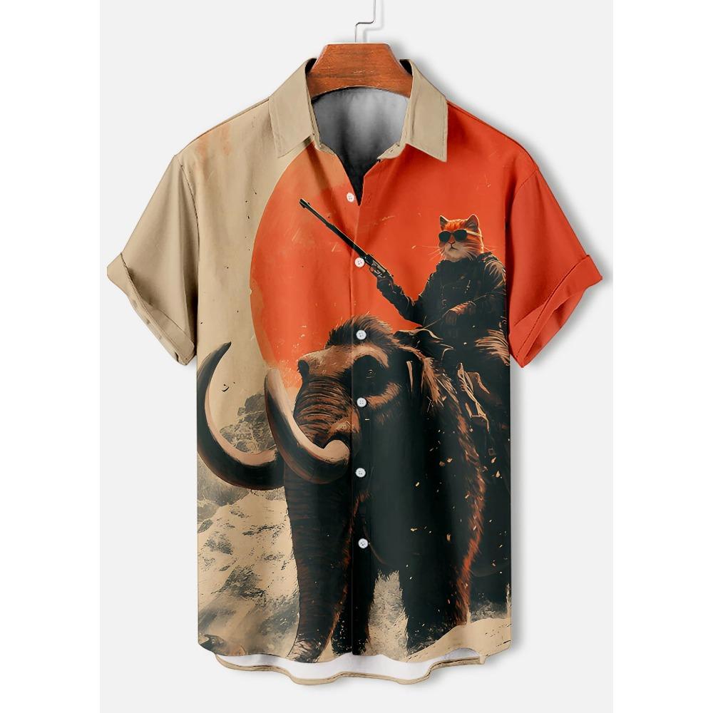 Men's Summer Short Sleeved 3D Digital Animal Printed Shirt Men's Casual Street Hip-hop Shirt Tops