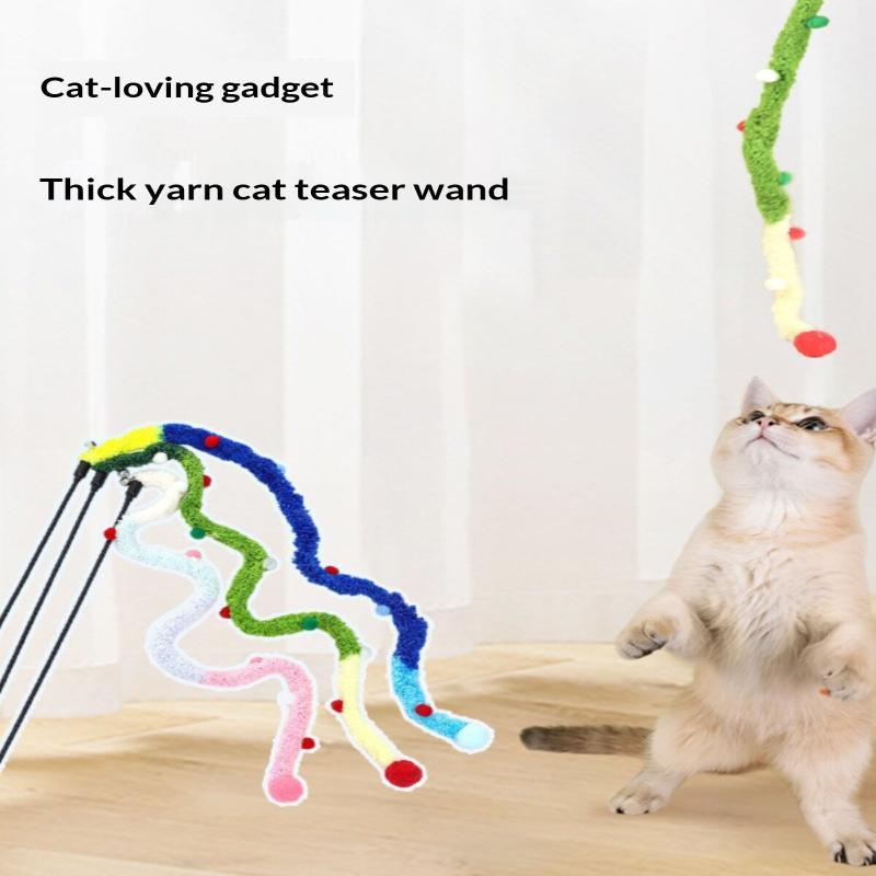 Cat Toy Feather Cat Teaser Wand Cat Interactive Toys Funny Caterpillar Colorful Rod Christmas Hairball Teaser Wand Pet Supplies