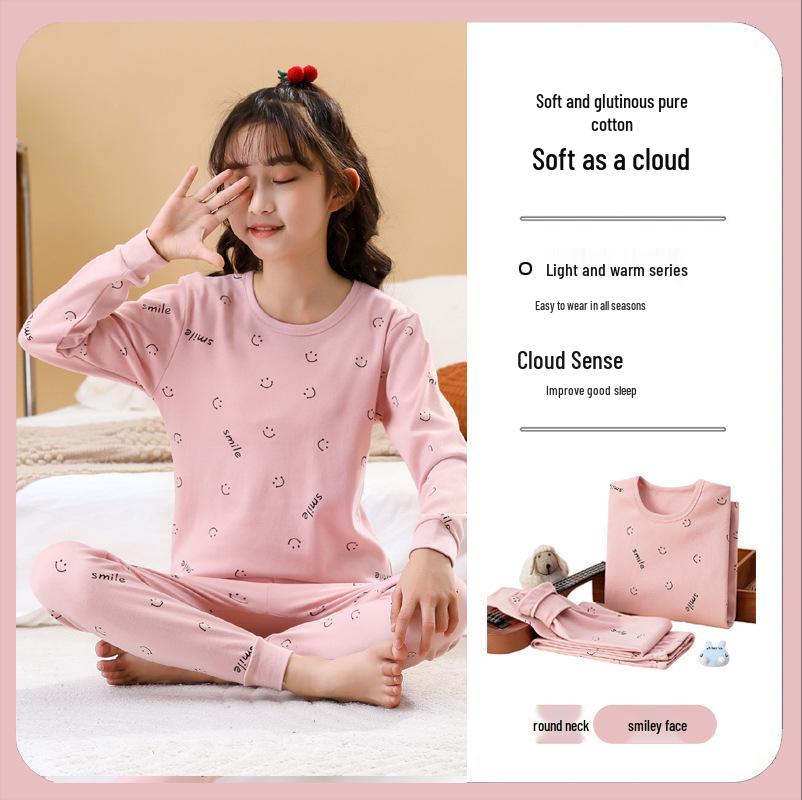 Kids' Seasonal Cotton Clothing Set: Boys' Autumn Trousers, Girls' Winter Warm Underwear, Small & Medium Children's Homewear