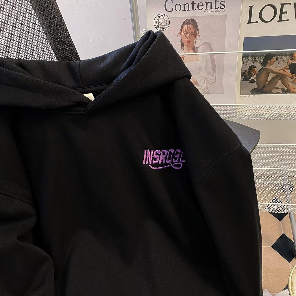 Heavyweight Men's Embroidered Letter Hooded Sweatshirt - Plush Velvet, Loose Fit, Casual Autumn/Winter Outerwear