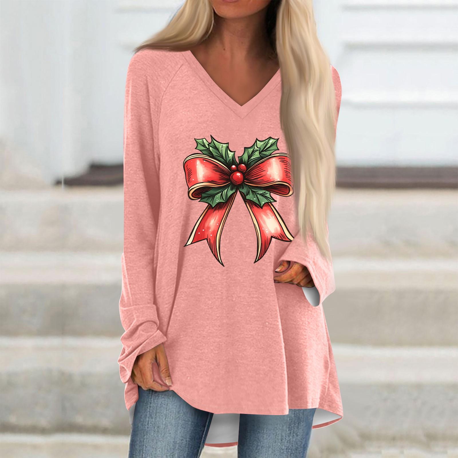 

Женская повседневная длинная свободная футболка с длинными рукавами и v-образным вырезом с цветочным принтом XL розовый