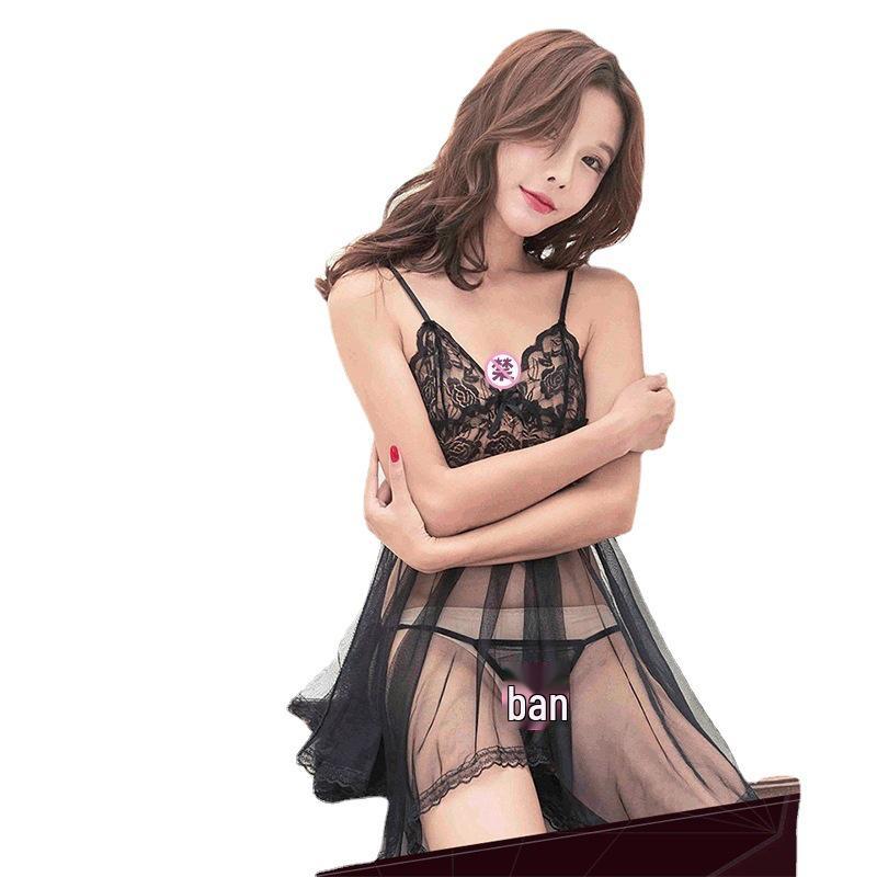 European Style Temptation Lingerie Set: Women's Plus Size Transparent Lace Mesh Camisole Sleepwear