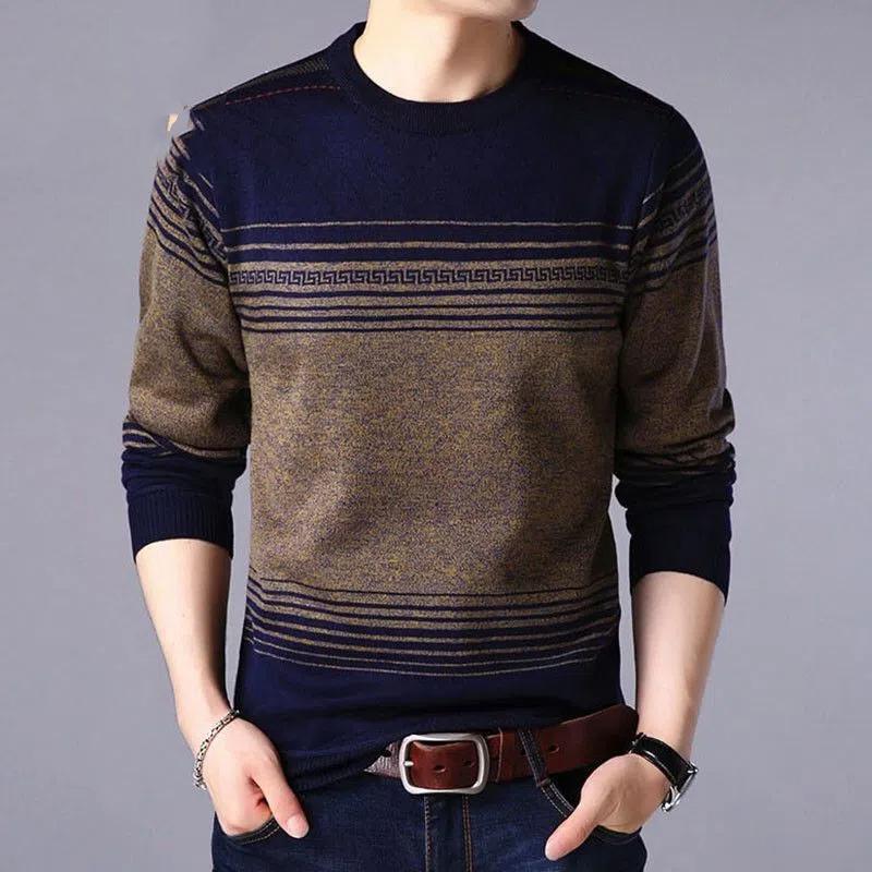 Spring Autumn Paisley Gradient Men Long Sleeve Sweaters Round Neck Thin Knitting Printing Loose Elastic Jacquard All-match Tops