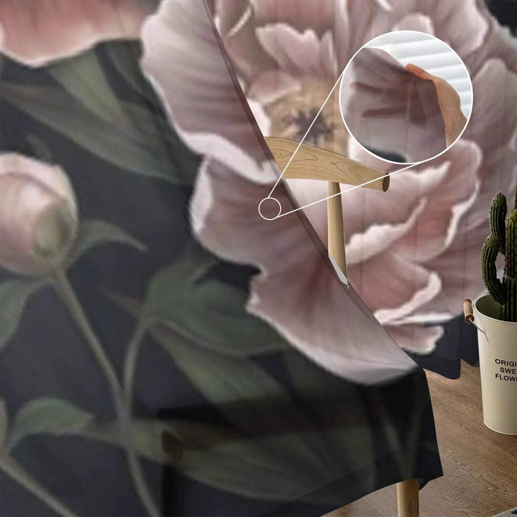 Botanische Pfingstrosen Vintage Tüll Fenstervorhang für Wohnzimmer Schlafzimmer Voile Gardinen Küchenbehandlungen Vorhänge