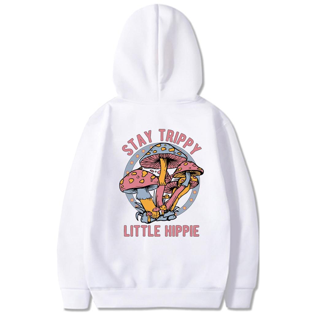 Stay Trippy Little Hippie Mikina s kapucí Houbové Mikiny s kapucí Retro Hippie Mikiny s kapucí Nature Lover Pullover Rostlinné oblečení