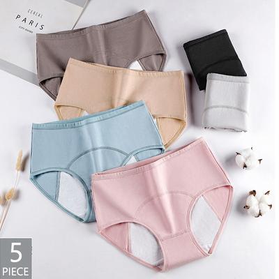 5Pcs Menstrual Panties Women Physiological Pants Soft Cotton Waterproof Underwear Mid Waist Briefs