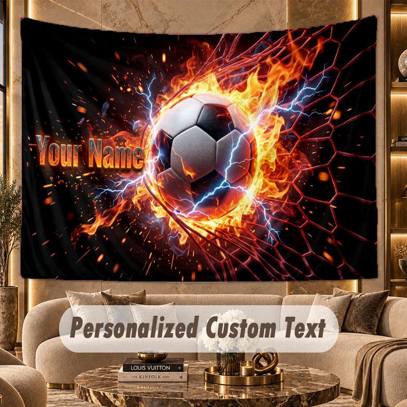 Soccer (95) Theme Wall Tapestry Customized With Name Text Personalized Hanging Tapestry For Bedroom Living Room Decor