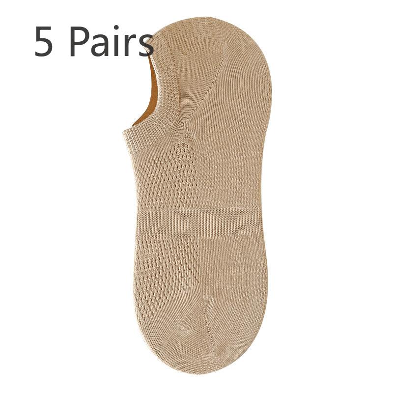 5 Pairs of Women's Summer Breathable Thin Cotton Shallow Mouth Invisible Off with 7A Antibacterial and Deodorant Boneless Socks