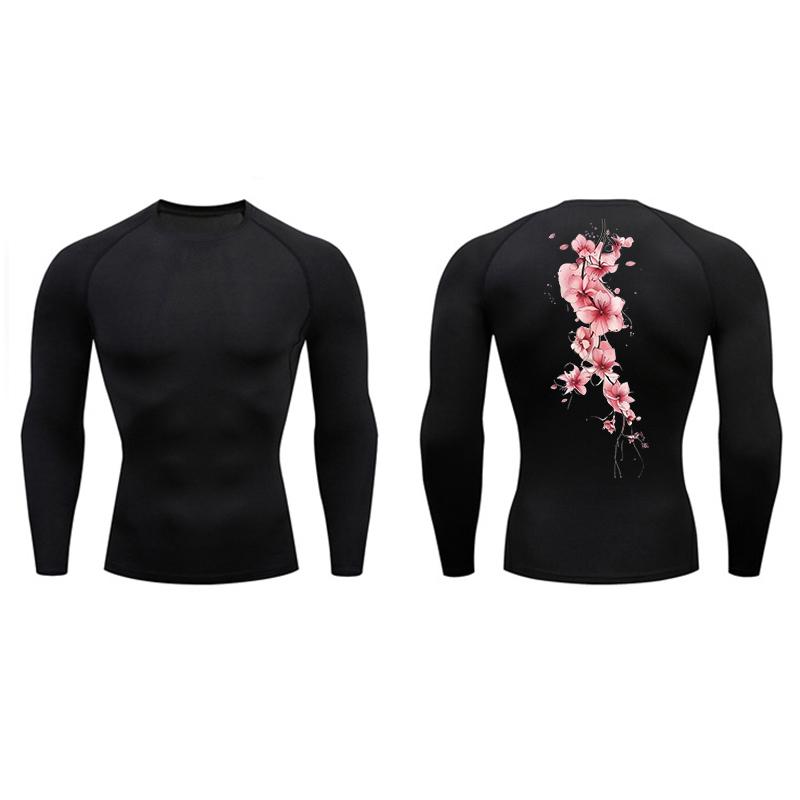 Sakura Blossom Print Compression Shirt for Men Athletic Quick Dry T-shirts Gym Workout Running Tees Long Sleeve Tops Activewear