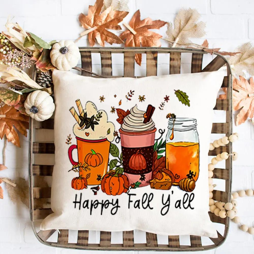 Hello Pumpkin Printed Pillow Case Autumn Party Decor Home Cushion Cover Fall Holiday Pillowcase Thanksgiving Halloween Best Gift