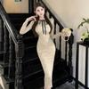 Women's French Heavy Industry Lace-Up Long Sleeve Slim-Fit Dress