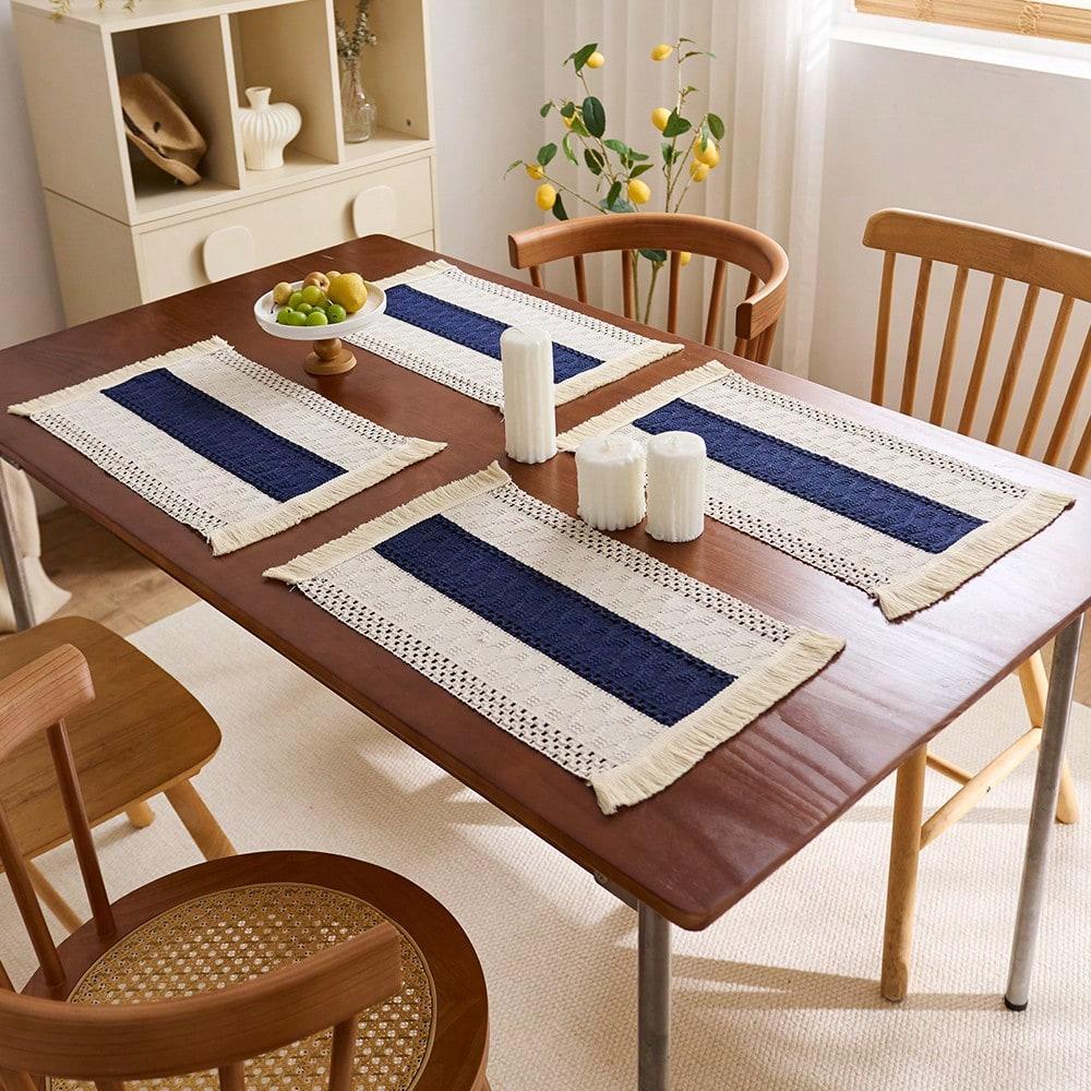 1/4/6pcs Farmhouse - Style Rectangular Placemats, Woven Tassel Table Mats. Ideal for Decorating Dining and Kitchen Tables,