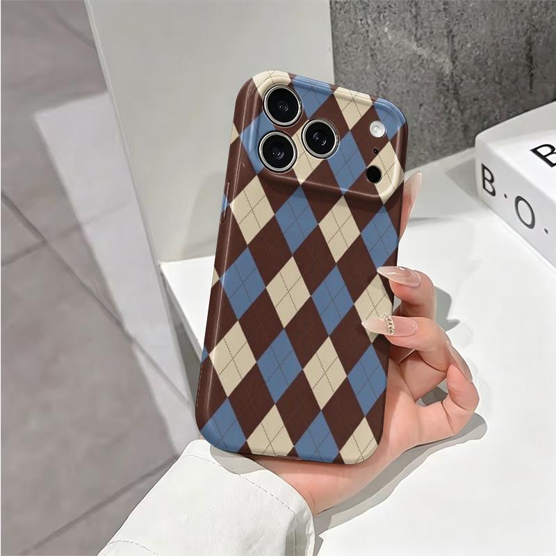 Classic Retro Plaid Argyle Geometric Pattern Art Film Aesthetic Protective Shockproof Bumper Case Cover For iPhone 14 15 16 Pro Max Plus