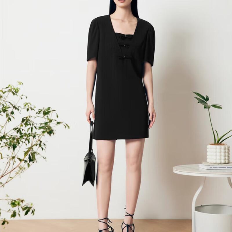 

JIUZI Anna Coco French Retro Black Bow Acetate Dress L