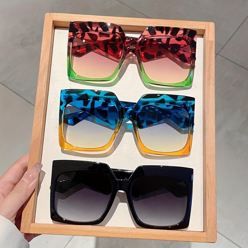 1pc Women Full Frame Square Shaped Sunglasses Fashionable Oversize Leopard Print Gradient Shades Stylish Multicolor