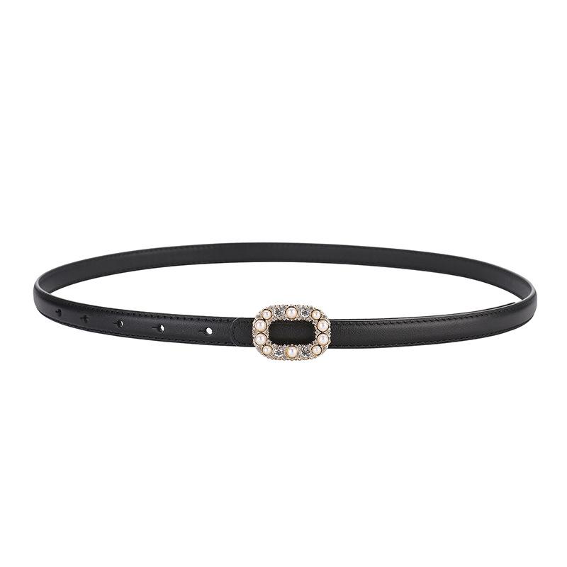 First-layer cowhide women s belt, pearl and rhinestone inlaid genuine leather belt чёрный