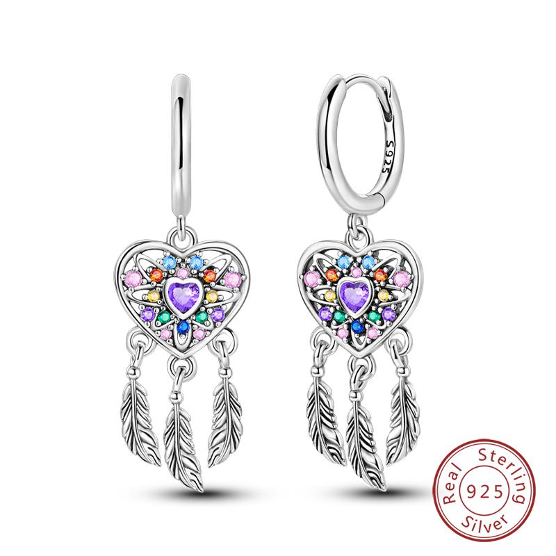 

Настоящие серьги-ловцы снов из стерлингового серебра 925 пробы для женщин, изысканные серьги-гвоздики с цветным цирконием и карпом, украшения на день рождения