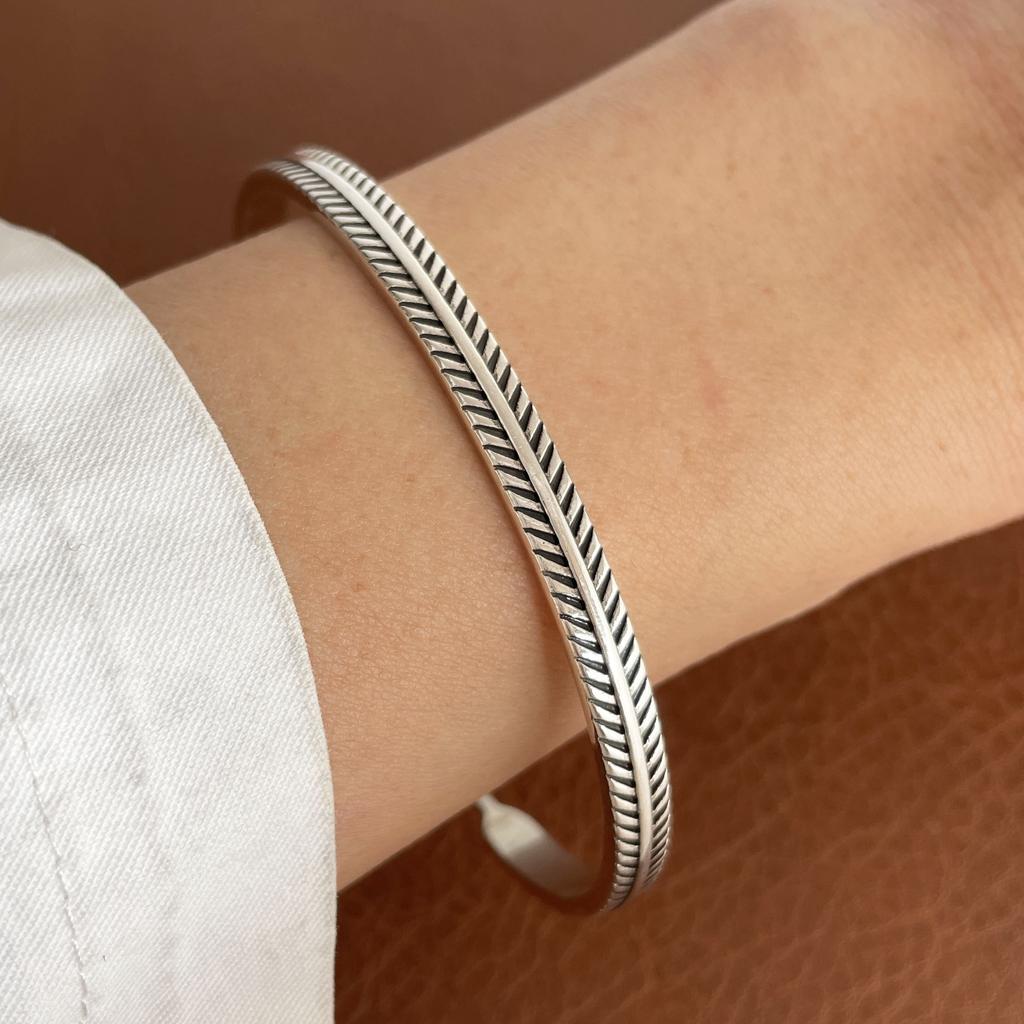 100% Solid 925 Sterling Silver Metal Bracelet for Women Vintage Handmade Simple Retro Black Stone Bracelet Birthday Gift Party
