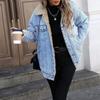 Women's Casual Fashion Long-sleeved Solid Color Loose Plus Velvet Denim Cotton Coat Denim Jacket