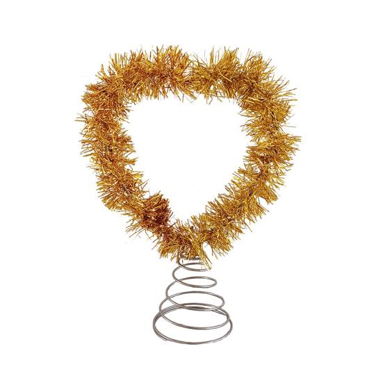 Tinsel Fringe Christmas Tree Topper Metallic Golden Star/Moon/Heart Christmas Treetop Ornament for Xmas Tree Decoration Holiday Party Supplies
