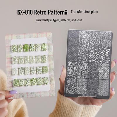 Retro Floral Nail Art Transfer Plate with Scraper - Multiple Steel Patterns, High-Value Design
