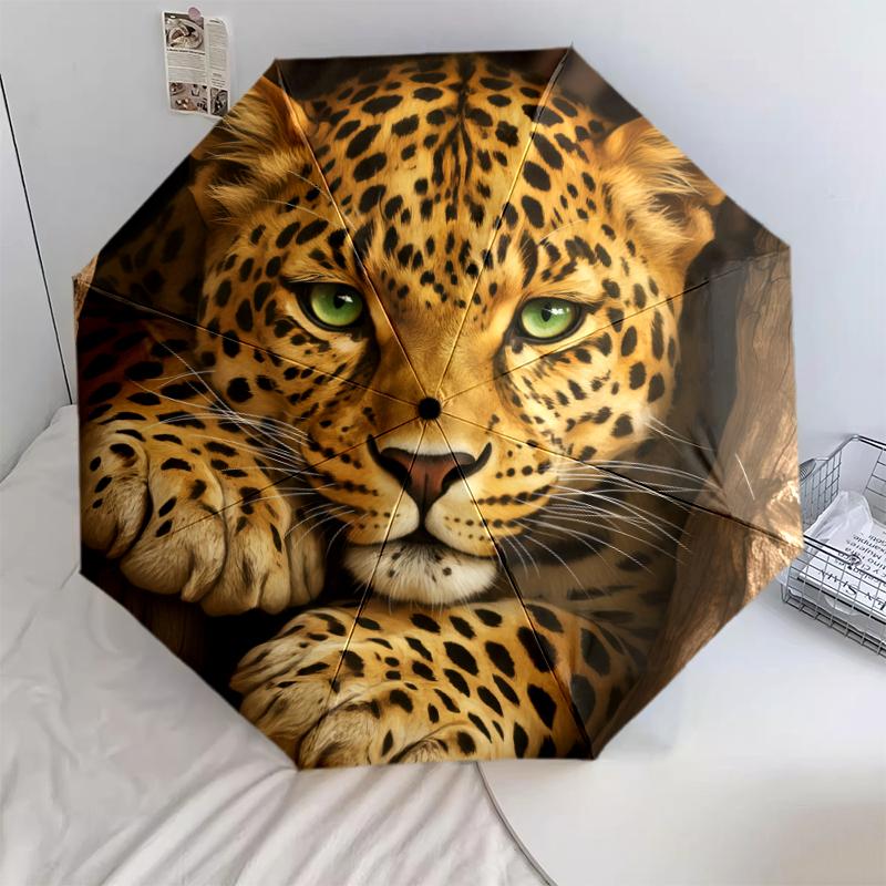 1 PC Automatic Folding Umbrella - Golden Leopard Pattern, Portable & Foldable Design with 8 Ribs, Christmas Birthday Gifts