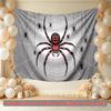 Banner Infricoșător Pânză de Păianjen Acasă, Celebrare Halloween, Panou de Fundal Roșu din Poliester pentru Decor Petrecere