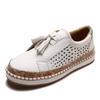 Large size women's shoes summer new retro round head elastic hollow single shoes casual tassel flat baseplate shoes