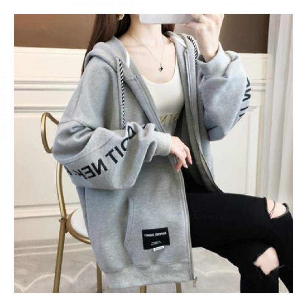 Navava Women Casual Lettering Long Sleeve Zip Up Hoodie Nc191