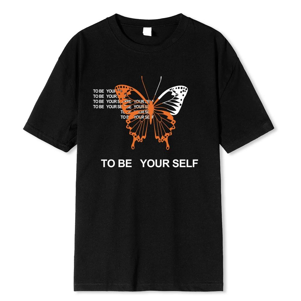

To Be Yourself A Butterfly Men T Shirt Fashion Oversize T-Shirt 100% Cotton Funny Street T-Shirts Breathable Summer Mens Tops XXXXXL чёрный