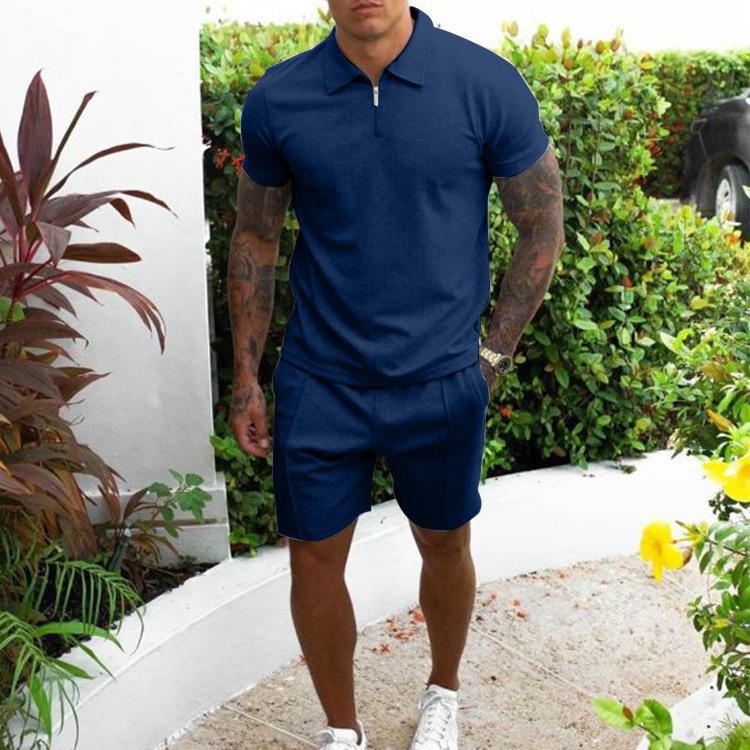 The new men's short-sleeved shorts casual suit is popular in Europe men's  two-piece set