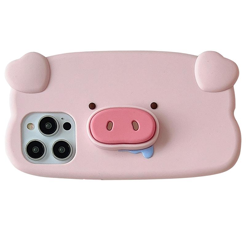 

Fun 3D Pink Saliva Pig Nose Invisible Bracket Case For iPhone 13 14 15 16 17 Pro Max Cute Creative Holder Stand Shockproof Cover iPhone 12 mini