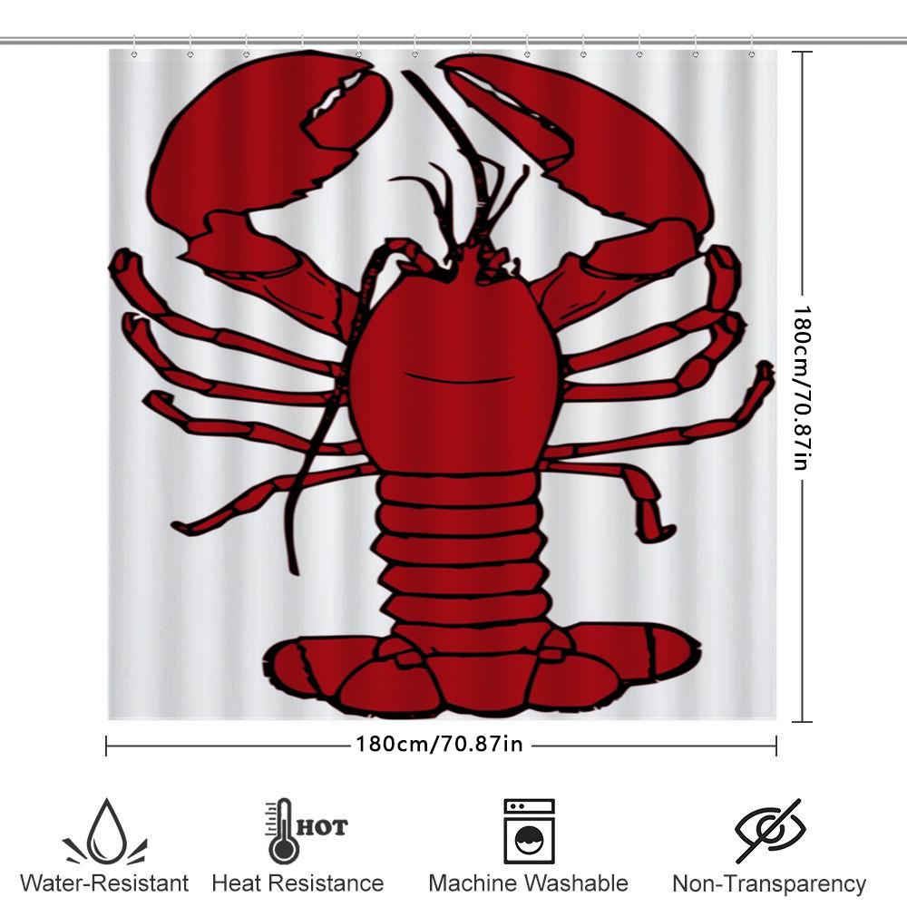 Red Lobster Print Shower Curtain Bathroom Decor For Kids Bathrooms Waterproof Home Textiles Fabric Customizable Water-Saving Des